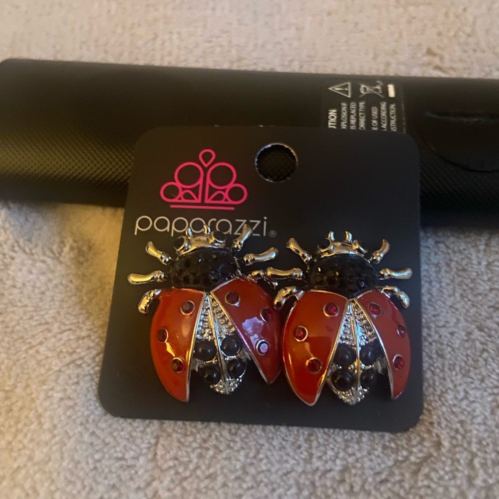 Paparazzi Red and Black Ladybug Earrings